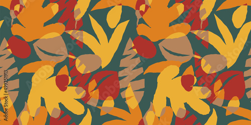 Botanical illustration background. Seamless pattern.Vector. 有機的なイラストパターン
