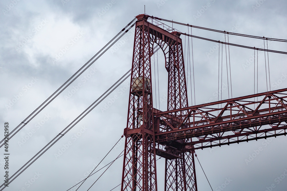 Detail view of the top of the suspension Bridge in the town of Portugalete, Spain Detail view of the top of the suspension Bridge in the town of Portugalete, Spain