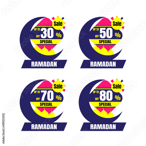 Ramadan Kareem Sticker discount, label percent, price sale banner knob badge tape set, vector design