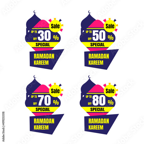 Ramadan Kareem Sticker discount, label percent, price sale banner knob badge tape set, vector design