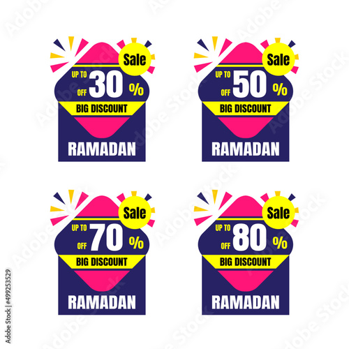 Ramadan Kareem Sticker discount, label percent, price sale banner knob badge tape set, vector design