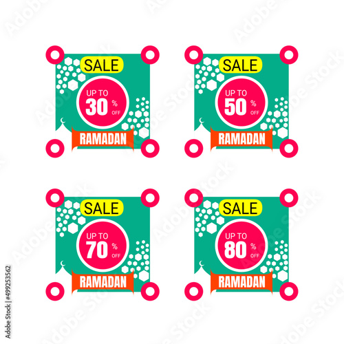 Ramadan Kareem Sticker discount, label percent, price sale banner knob badge tape set, vector design