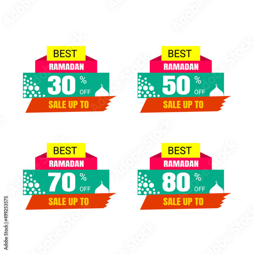 Ramadan Kareem Sticker discount, label percent, price sale banner knob badge tape set, vector design