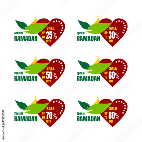 Ramadan Kareem Sticker discount, label percent, price sale banner knob badge tape set, vector design