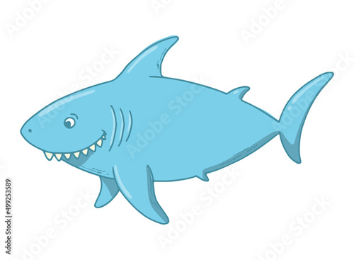 cute hand drawn shark isolated on white background. Good for kids apparel prints  sublimation  cards  posters  stickers  clipart  etc. EPS 10