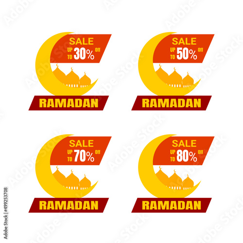Ramadan Kareem Sticker discount, label percent, price sale banner knob badge tape set, vector design