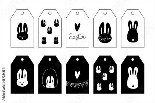 Vector set of Happy Easter tags or cards with hand drawings elements