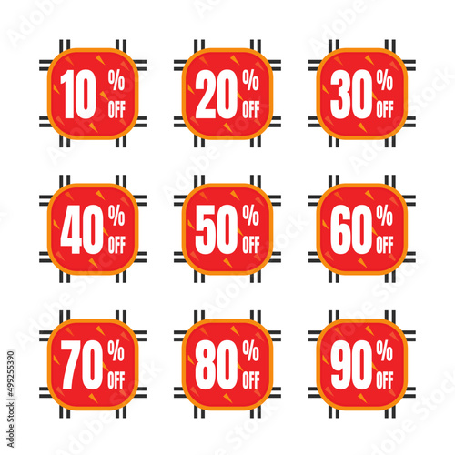 Sticker Discount, Label Promotion, Price Badge Percent Vector Illustration