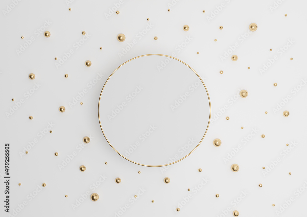 White, light gray, black and white 3D rendering luxury product display podium or stand minimal to view flat lay composition with gold and golden marbles drops simple background from above White, light gray, black and white 3D rendering luxury product display podium or stand minimal to view flat lay composition with gold and golden marbles drops simple background from above