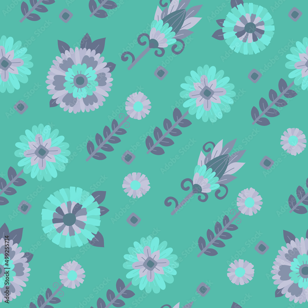 Seamless pattern. Retro background with floral ornament on a green background. Raster illustration for design. Print for printing on fabric or paper. Seamless pattern. Retro background with floral ornament on a green background. Raster illustration for design. Print for printing on fabric or paper.