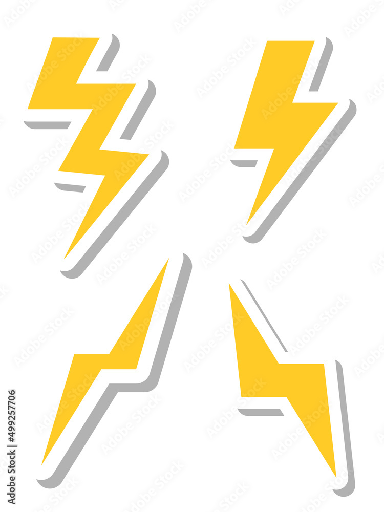 雷、電波のセットイラスト、ステッカー風 雷、電波のセットイラスト、ステッカー風