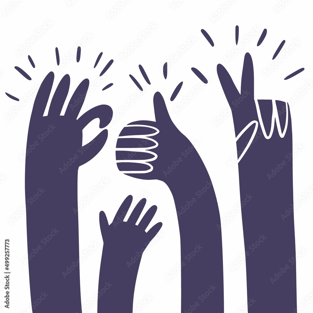 Obraz premium Illustration of people's hands raised up, hand-drawn illustration
