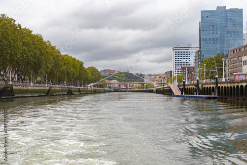 A view of the city of Bilbao from a boat in the river