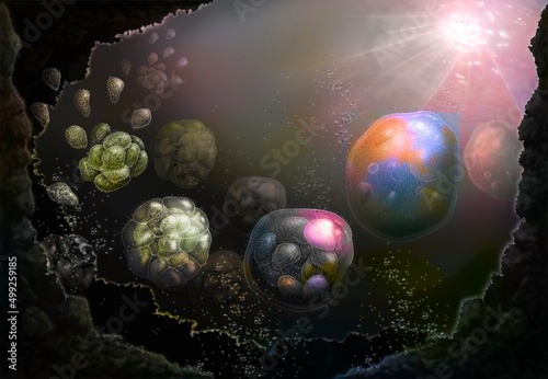 The nucleus cells would come from the association of several bacteria.