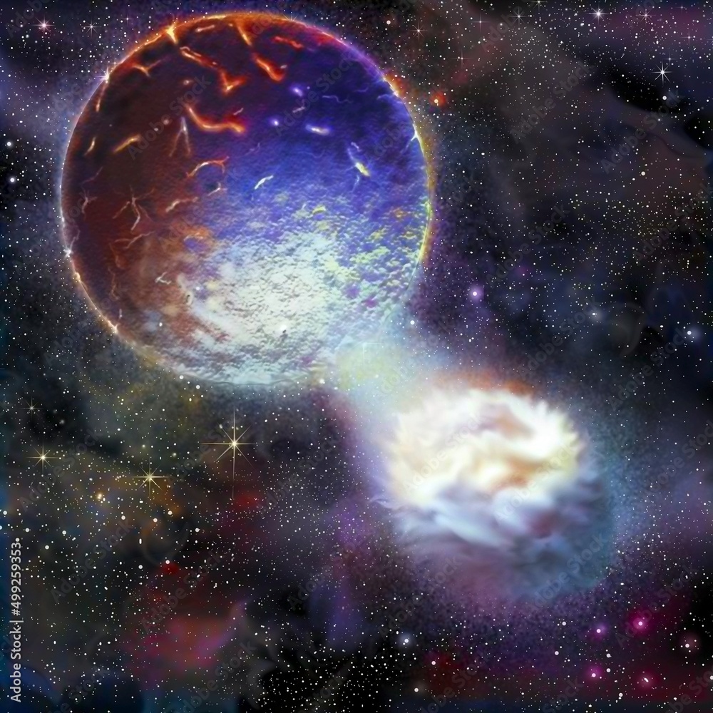 Obraz premium Moon (formation) stage 3: Projectile debris collects around.