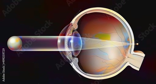 Presbyopic eye with the formation of the image behind the retina.