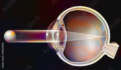 Normal vision in a healthy eye: the image forms on the retina.