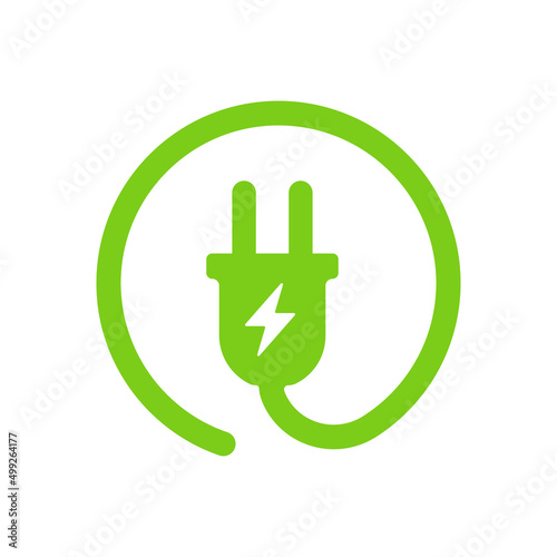 Green electric charger vector icon in a circle