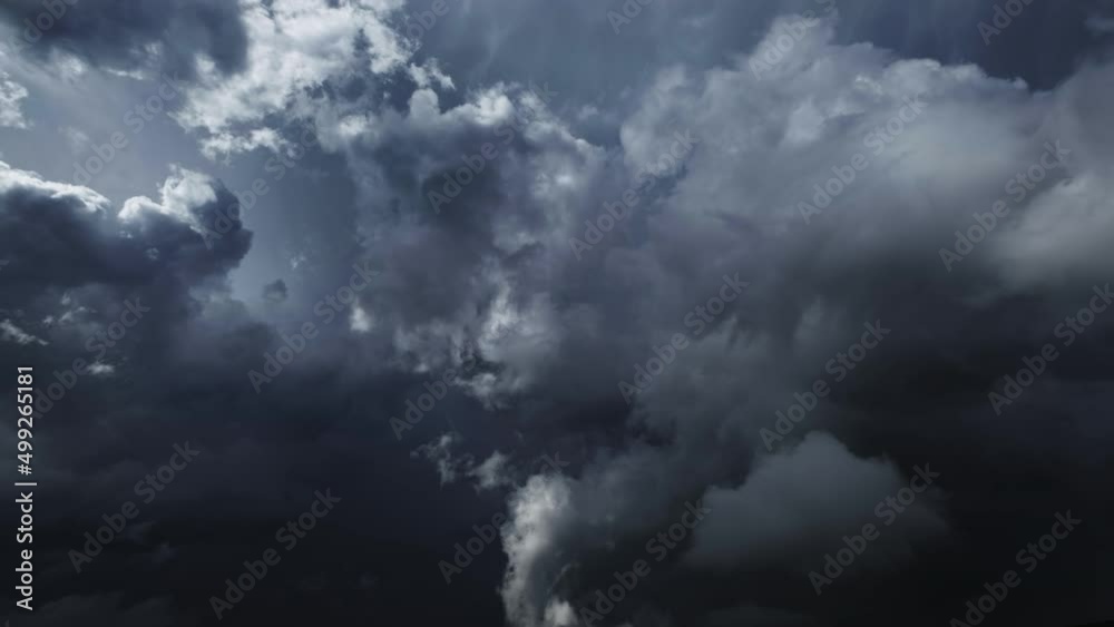 Dramatic dark storm clouds are moving fast, timelapse, 4k
