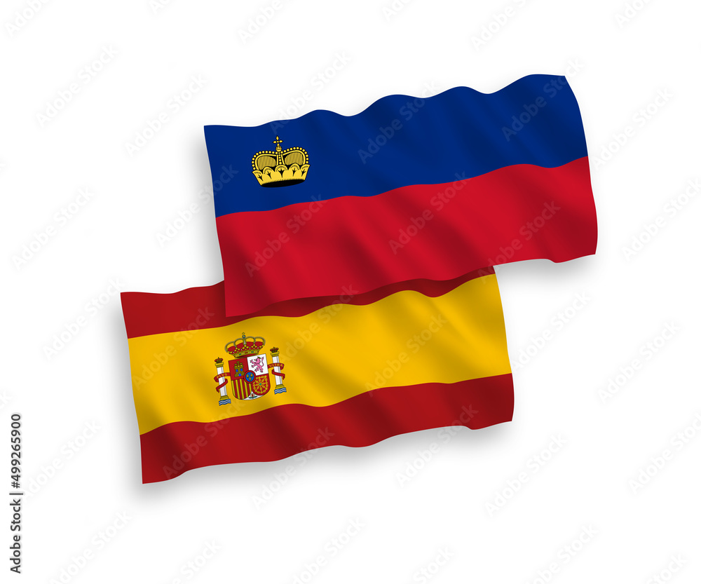 Flags of Liechtenstein and Spain on a white background