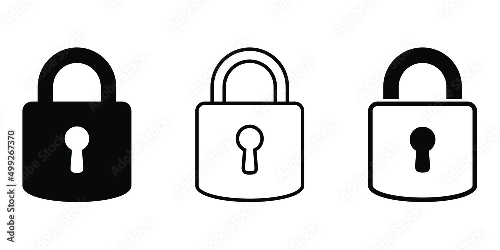 Padlock icon. Padlock with keyhole, security icon. Padlock icon. Padlock with keyhole, security icon.