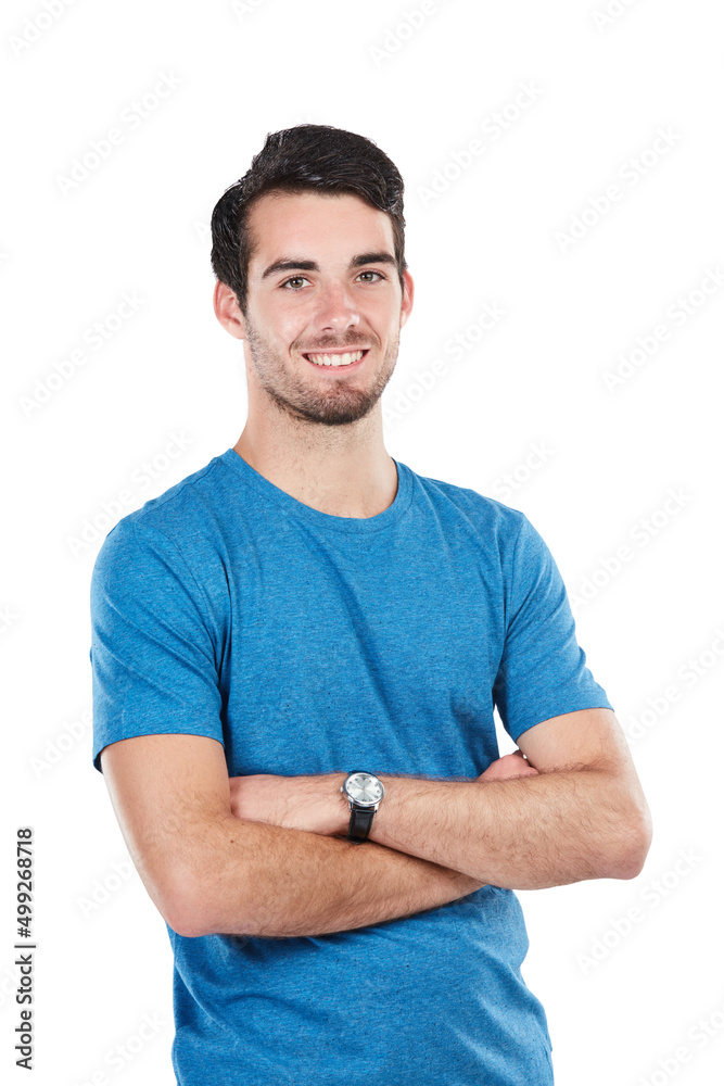 Young and confident. Cropped portrait of a handsome young man standing with his arms folded against a white background. Young and confident. Cropped portrait of a handsome young man standing with his arms folded against a white background.