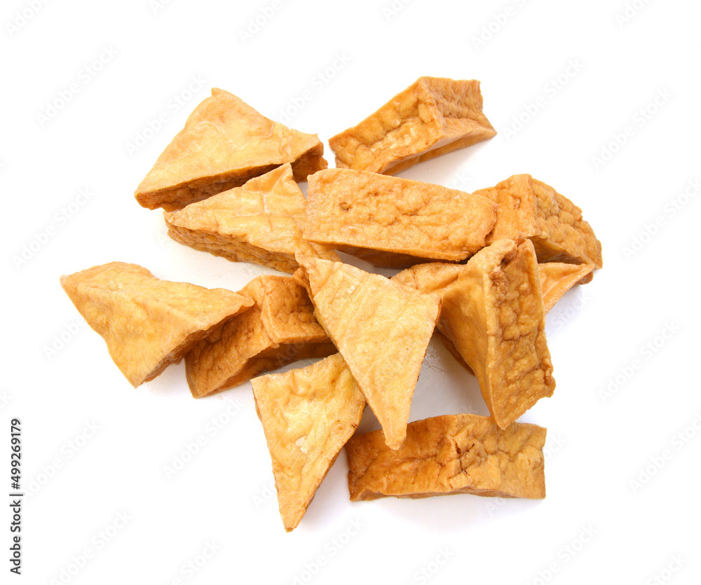 Fried tofu on a white background Fried tofu on a white background