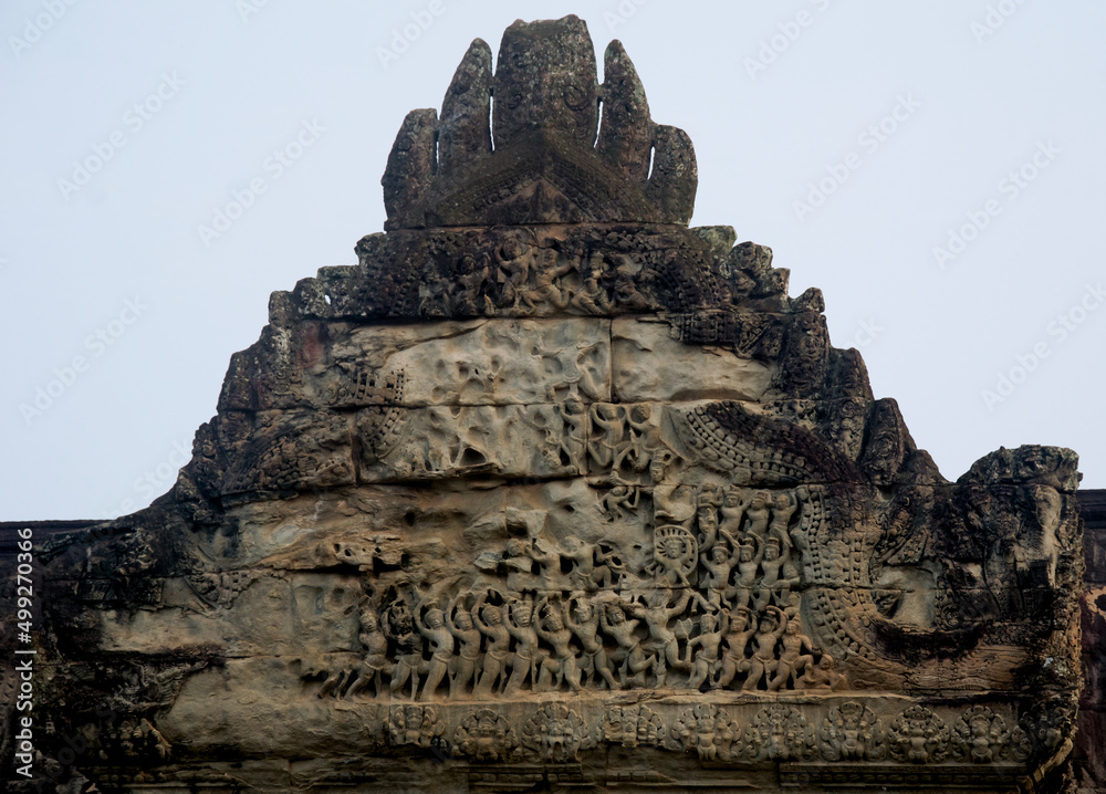 Stone carving at the Angkor Wat near Siem Reap, Cambodia