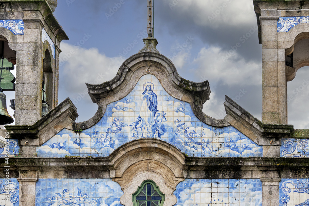 religious panels of Azulejos on the wall of the igreja do Carvalhido, Heart of Jesus, in Porto, Portugal