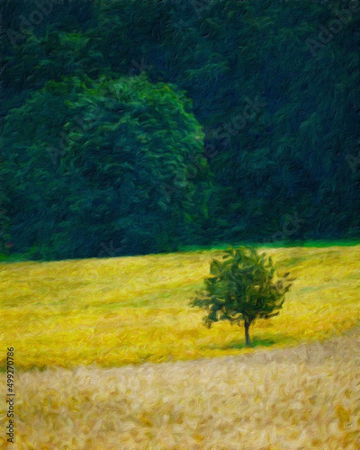 Watercolor and oil painting nature landscape, famous travel and touristic place, outdoor vacation trend print for poster, paper, textile or canvas. Modern fine arts design wallpaper. Wall art drawing