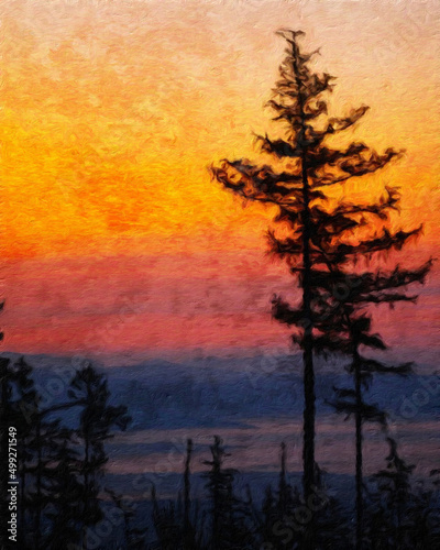 Watercolor and oil painting nature landscape, famous travel and touristic place, outdoor vacation trend print for poster, paper, textile or canvas. Modern fine arts design wallpaper. Wall art drawing