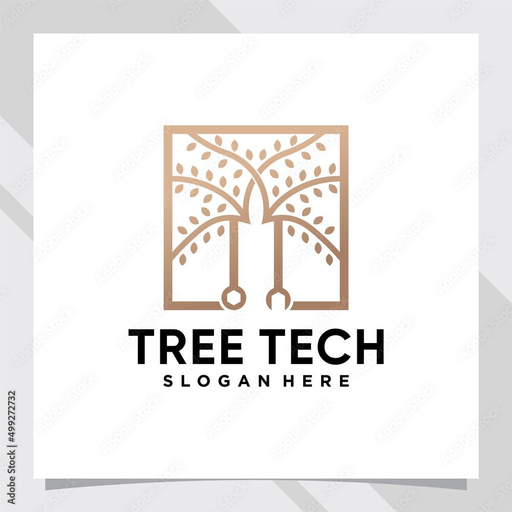 Tree combined wrench logo with creative concept