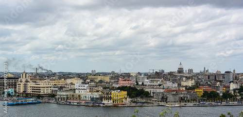 Havana. Cuba. March 27, 2019. View of the Old town across the Bay from the Morro fortress.