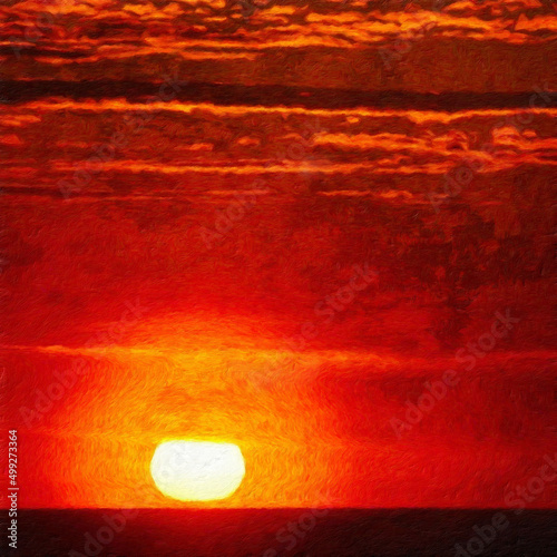 Watercolor and oil painting nature landscape, famous travel and touristic place, outdoor vacation trend print for poster, paper, textile or canvas. Modern fine arts design wallpaper. Wall art drawing