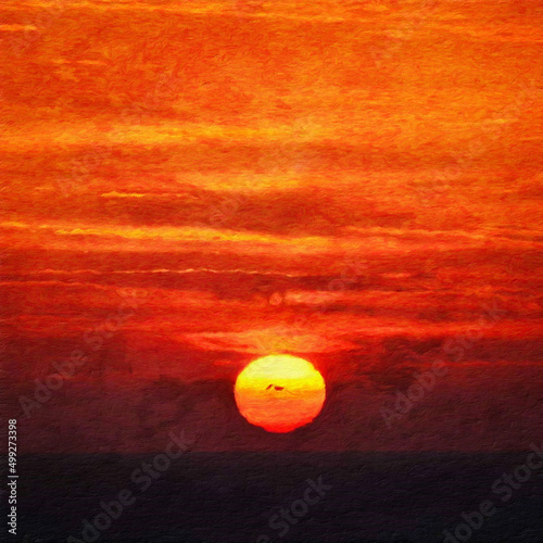 Watercolor and oil painting nature landscape, famous travel and touristic place, outdoor vacation trend print for poster, paper, textile or canvas. Modern fine arts design wallpaper. Wall art drawing