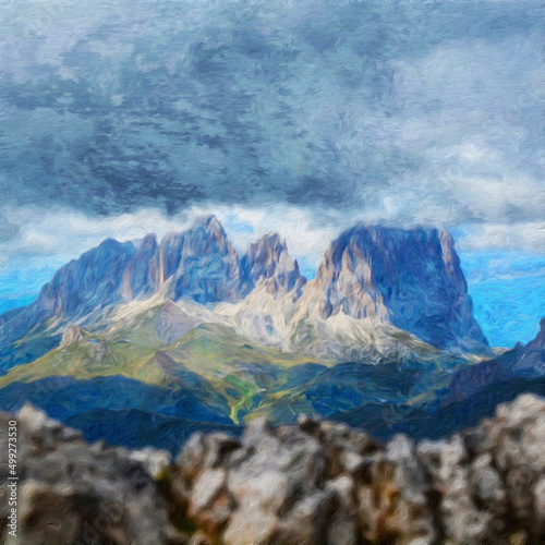 Watercolor and oil painting nature landscape, famous travel and touristic place, outdoor vacation trend print for poster, paper, textile or canvas. Modern fine arts design wallpaper. Wall art drawing