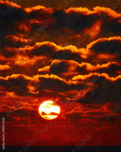 Watercolor and oil painting nature landscape, famous travel and touristic place, outdoor vacation trend print for poster, paper, textile or canvas. Modern fine arts design wallpaper. Wall art drawing