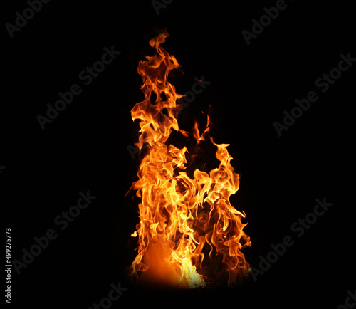 Fire flames on black background. abstract fire flame background. The fire in the fire burning naturally waved at night.