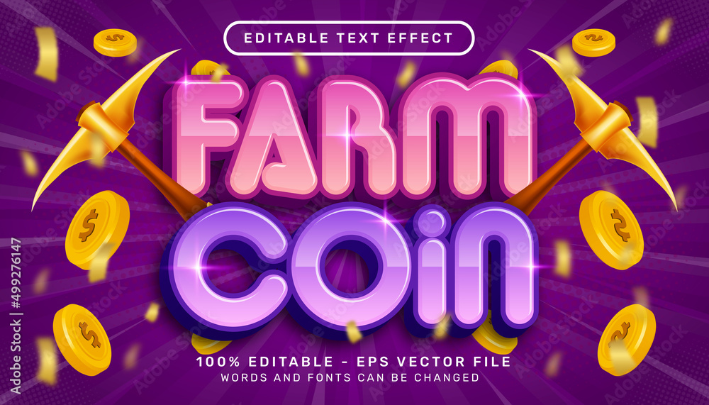 farm coin 3d text effect and editable text effect with coin illustration
