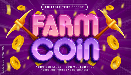farm coin 3d text effect and editable text effect with coin illustration