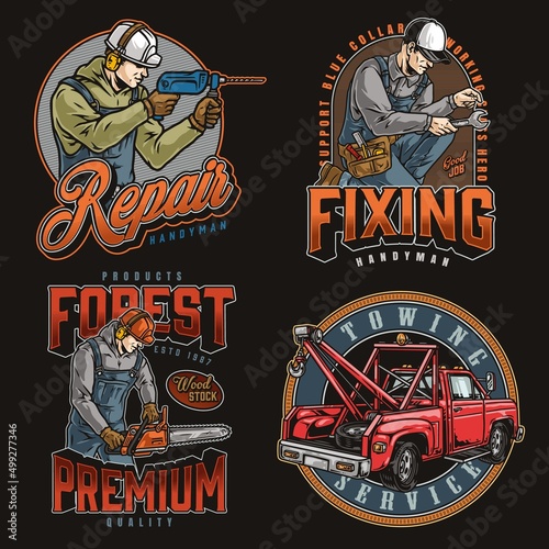 Manual work colorful labels set