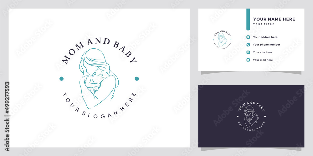 Obraz premium Mom and baby logo with modern style concept