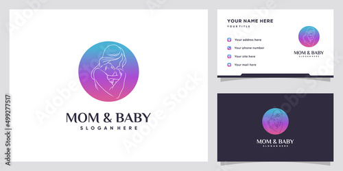 Mom and baby logo with negavite space concept