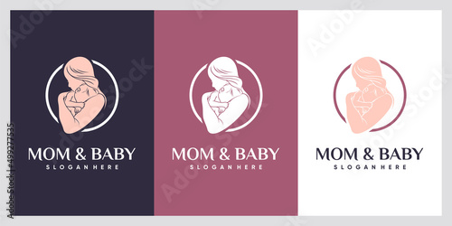 Mom and baby logo with modern style concept