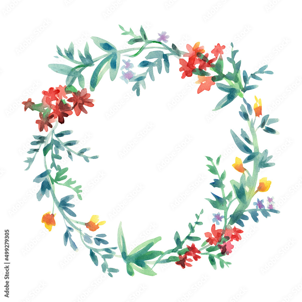 a wreath of red and yellow wildflowers a wreath of red and yellow wildflowers