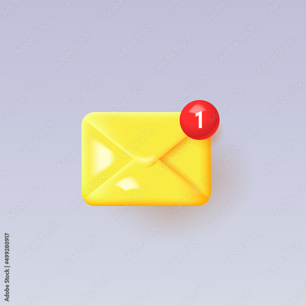 3d notification message icon on gray background. 3d notification message icon on gray background.