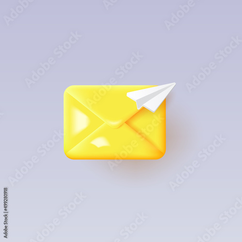 3d message icon with paper plane on gray background.