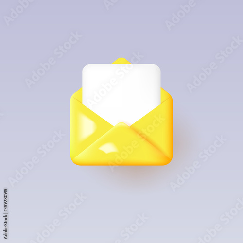 3d message icon with empty sheet on gray background.