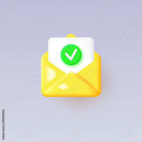 3d check message icon isolated on gray background.