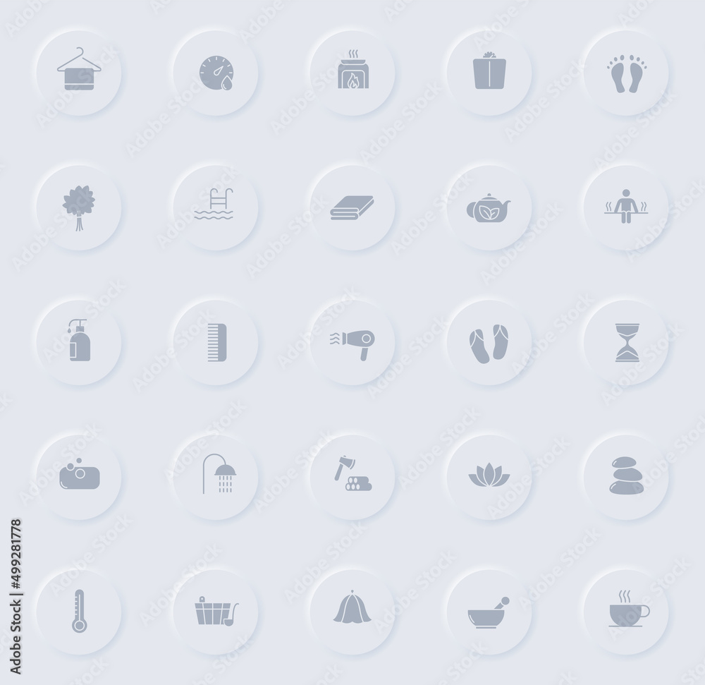 sauna gray vector icons on round rubber buttons. sauna icon set for web, mobile apps, ui design and promo business polygraphy sauna gray vector icons on round rubber buttons. sauna icon set for web, mobile apps, ui design and promo business polygraphy